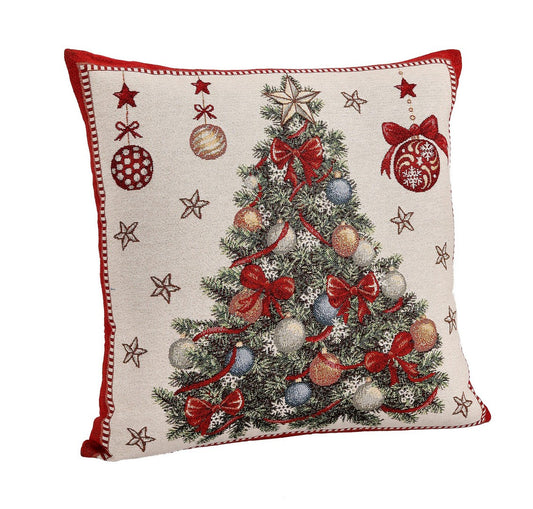 Housse de coussin Mabel avec sapin de Noël 45 x 45 cm blanc