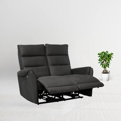 Canapé 2 places avec 2 fauteuils inclinables électriques effet nubuck gris 135 x 98 x 109 cm