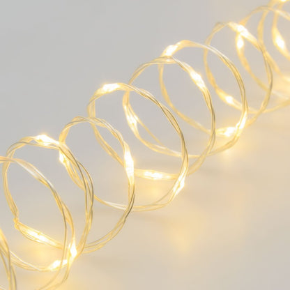 Chaîne 500 MicroLED Coil 25m câble argent transparent blanc chaud