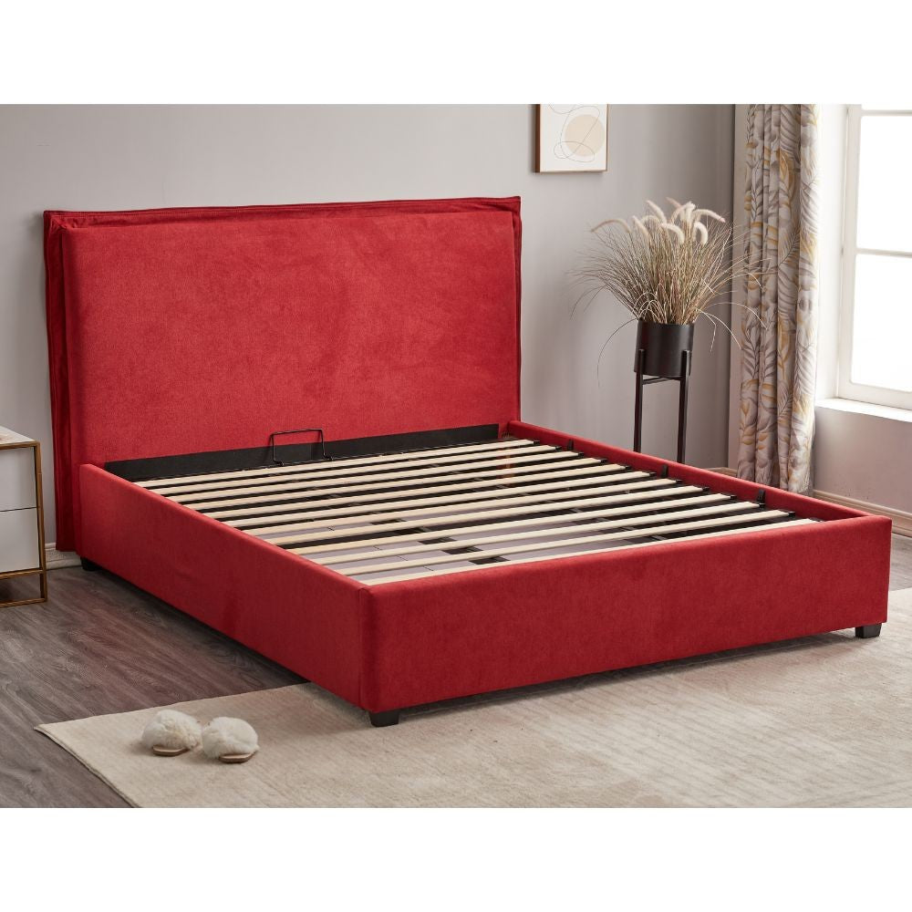 Lit double avec conteneur en tissu rouge 170x206x118 cm