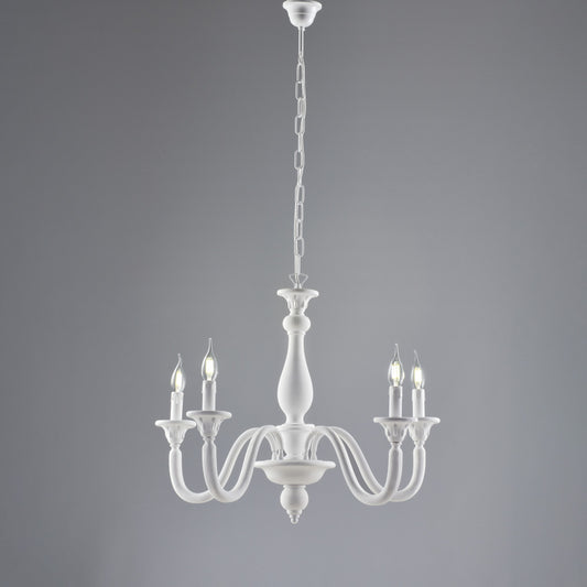 Lampadario in legno bianco shabby 5 luci H.56 - MAX 116 - Ø62