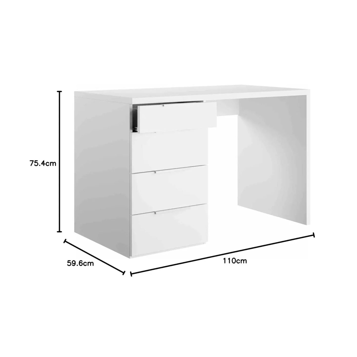 Bureau Mon blanc 3+1 tiroirs FSC cm 110x59,6x75,4h