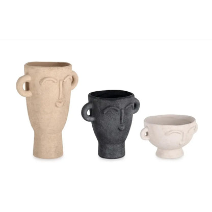 Set 3 vasi decorativi Heinrich con volto assortiti H9-22 cm