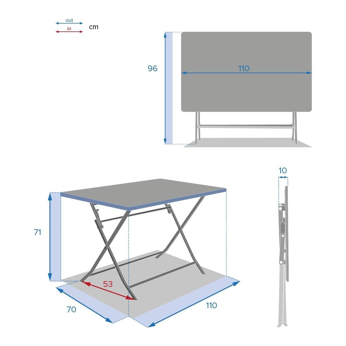 Table pliante rectangulaire Greensboro 4 places graphite 110x70x71 cm