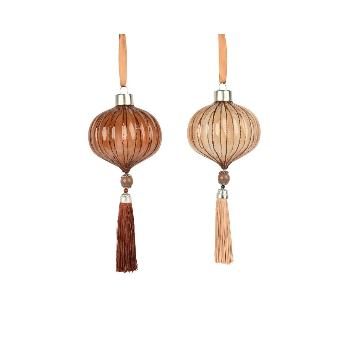Ornamento natalizio in vetro con perline e nappa Ø8 cm – 1 pezzo assortito