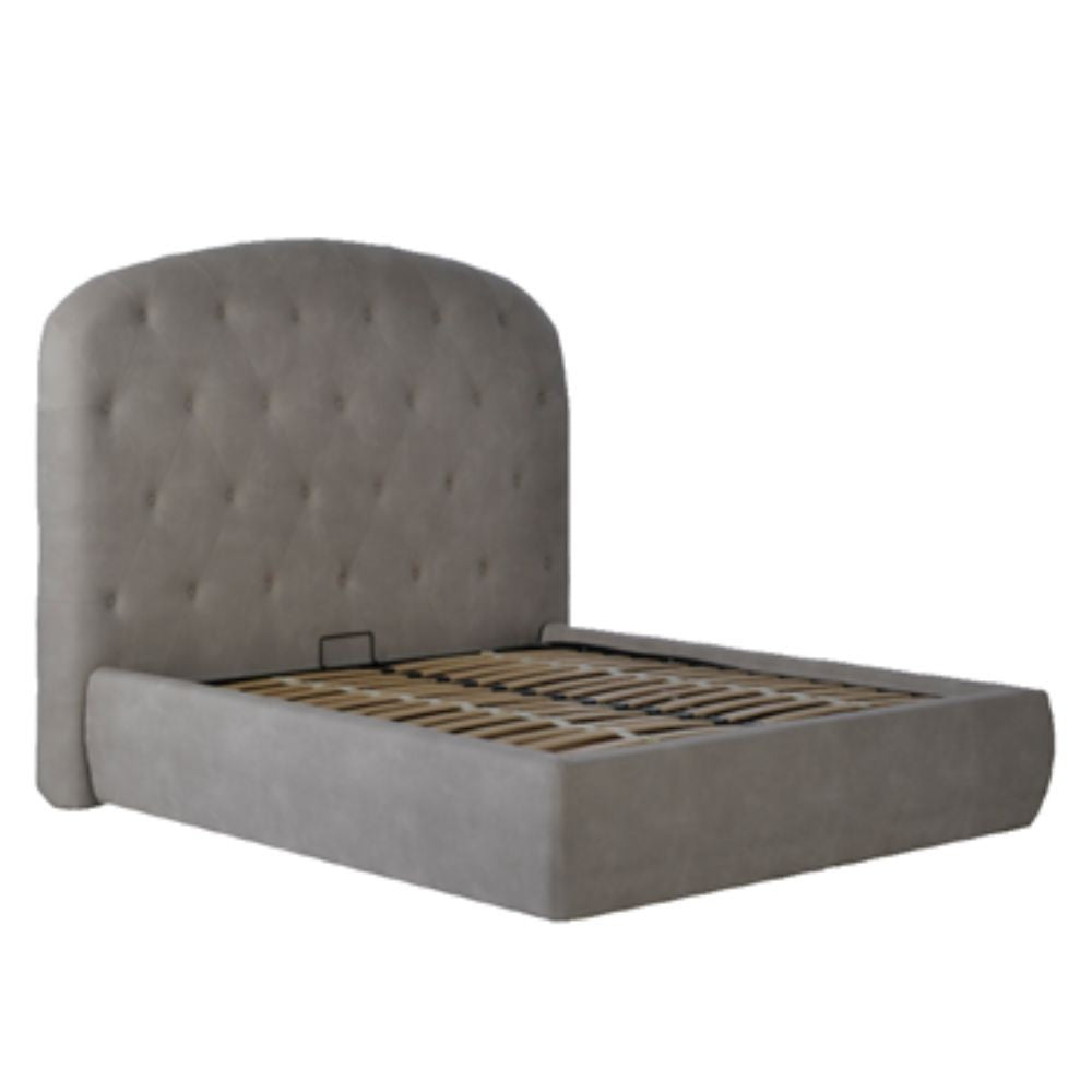 Letto Matrimoniale Contenitore con Testiera Arrotondata Grigio Chiaro Button1
