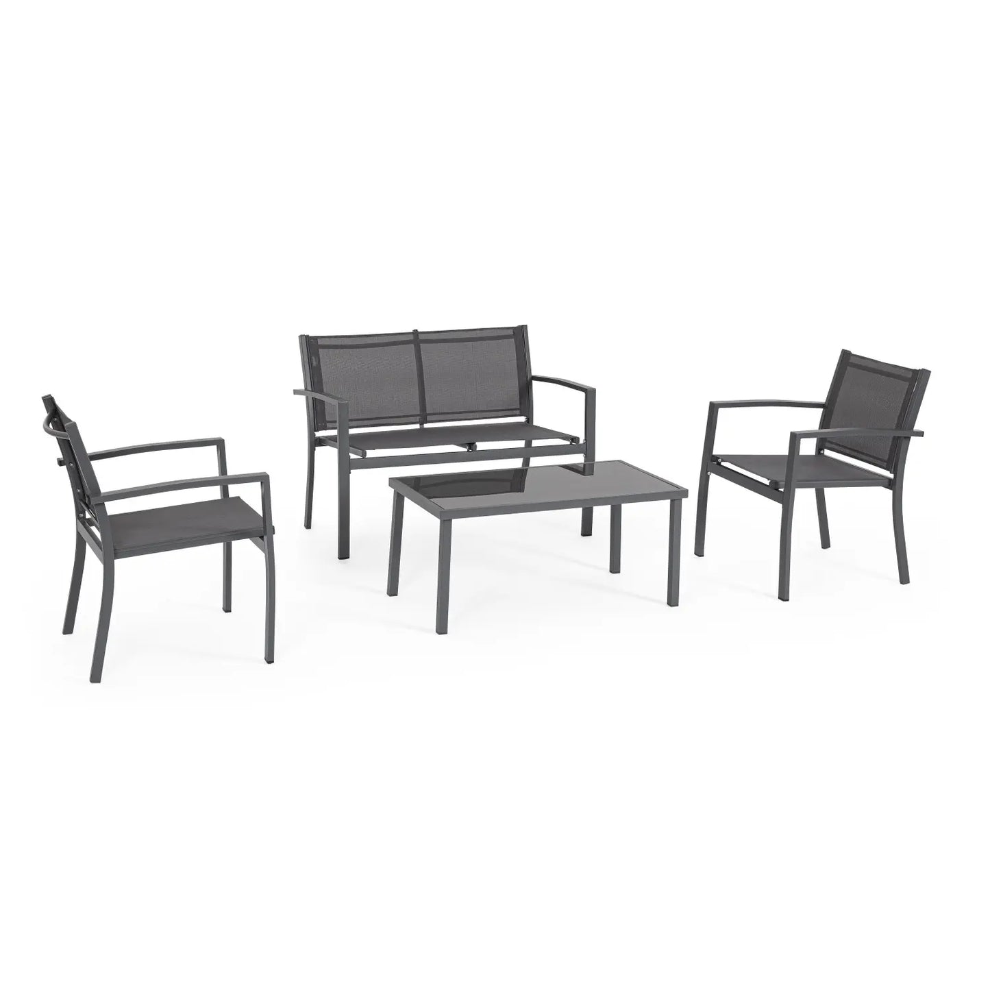 Set salotto Florida 4 Posti antracite con tavolino in vetro temperato