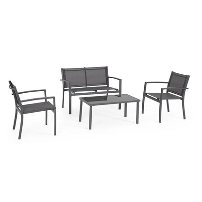 Set salotto Florida 4 Posti antracite con tavolino in vetro temperato