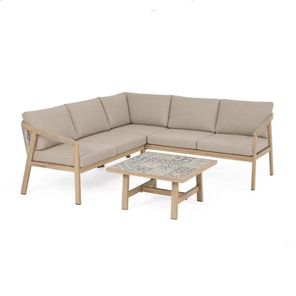 Salon d'angle Bizzotto Kalimera Desert en aluminium effet bois avec table basse