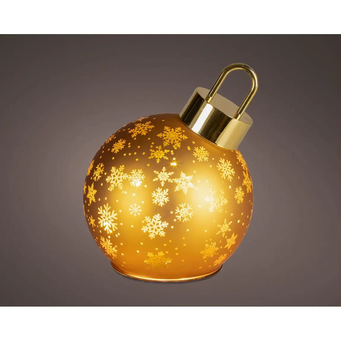 Sfera natalizia girevole in vetro oro con LED Ø14 × H18 cm