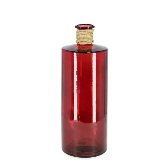 Bouteille décorative Rotang en verre rouge H40 cm