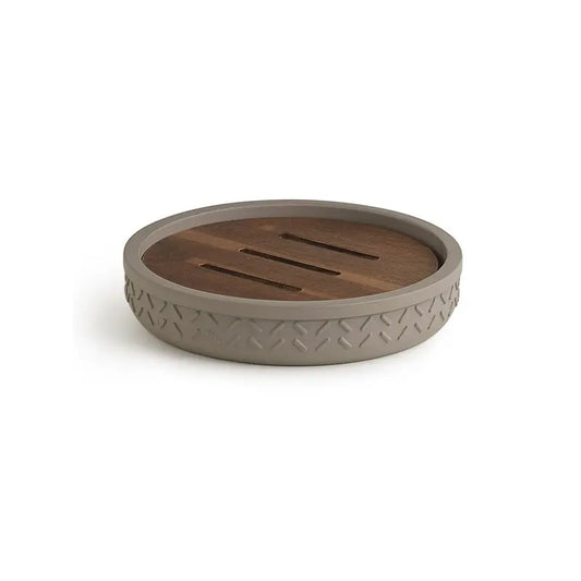 Portasapone Thea in resina e bambù grigio / naturale scuro 2,3 x 12 x 12 cm