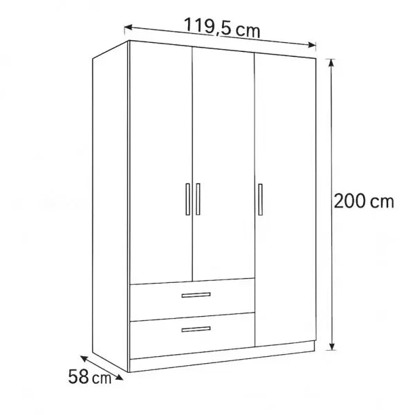Armoire 3 portes et 2 tiroirs 122x58 cm blanc