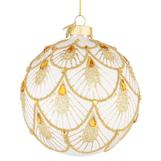 Boule décorative Stardust en verre blanc et or Ø 10 cm