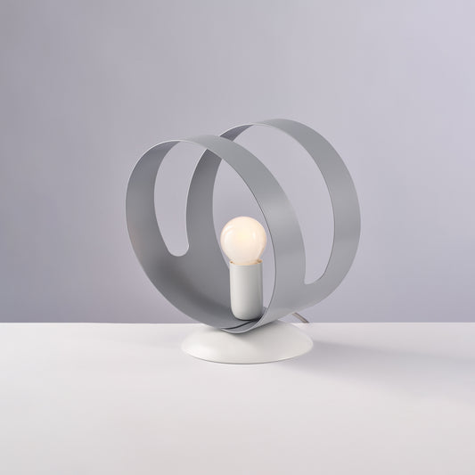 Lumetto in ferro laccato bianco con fascia tagliata a laser grigio 1 luce H.22 - Ø19