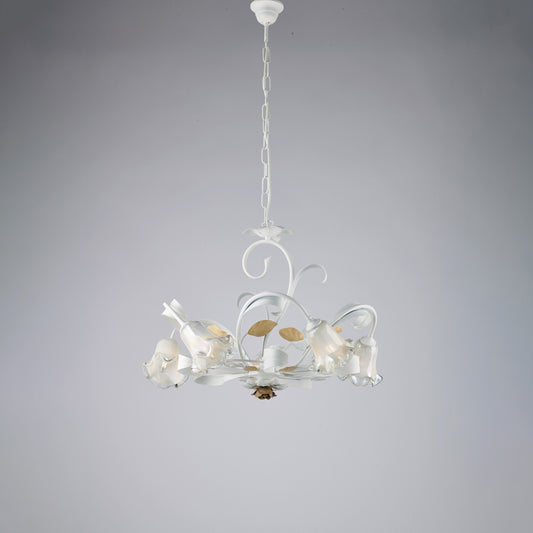 Lampadario in ferro laccato bianco shabby 5 luci H.44 - MAX 142 - Ø65