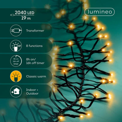 Catena luminosa LED Cluster bianco caldo classico da esterno 19 m