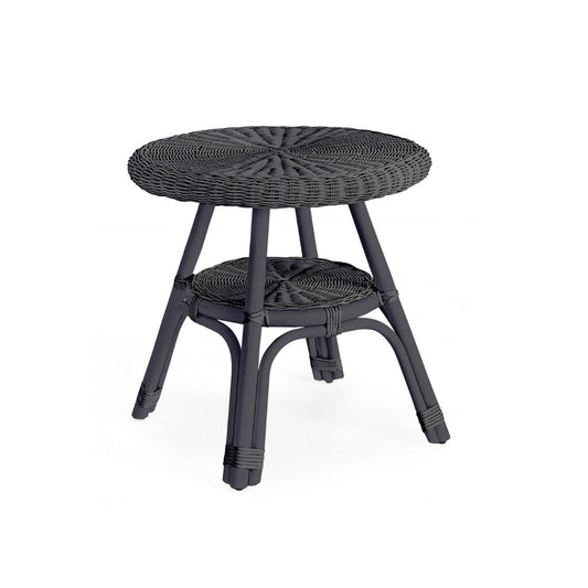 Table basse Bizzotto Allis minuit en rotin avec tressage d'osier Ø52x52h