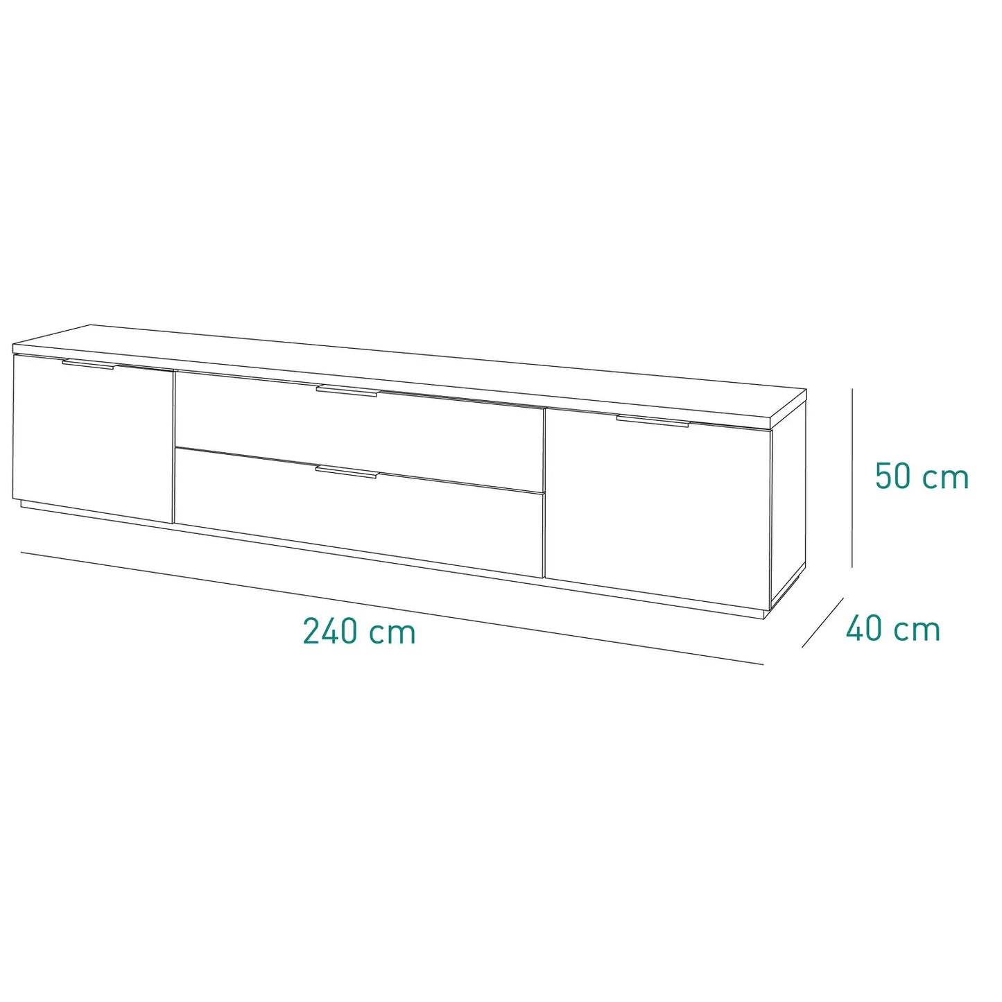 Meuble TV Mon 2 portes + 2 abattants 240x51x40,50 h cm