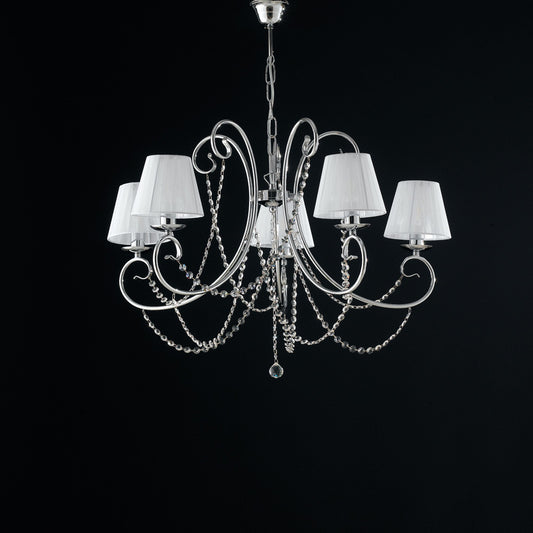 Lampadario in ferro  cromato 5 luci con paralumi H.55 - MAX 115 - Ø72