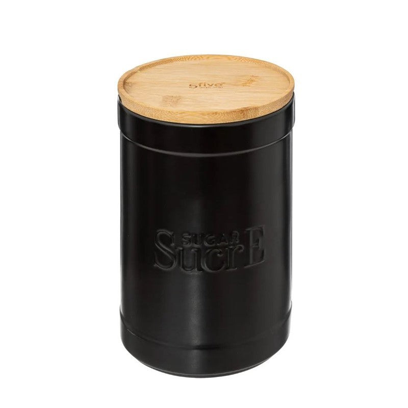 Pot à sucre en céramique noire avec couvercle en bambou Ø 12,2 cm