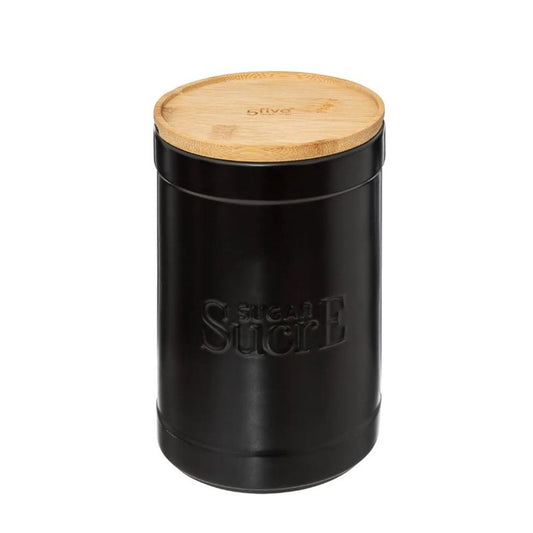 Pot à sucre en céramique noire avec couvercle en bambou Ø 12,2 cm