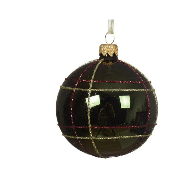 Pallina di Natale verde pino con decoro scozzese Ø8 cm