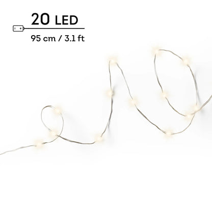 Catena micro LED a batteria filo argento luce bianco caldo 95 cm da interno