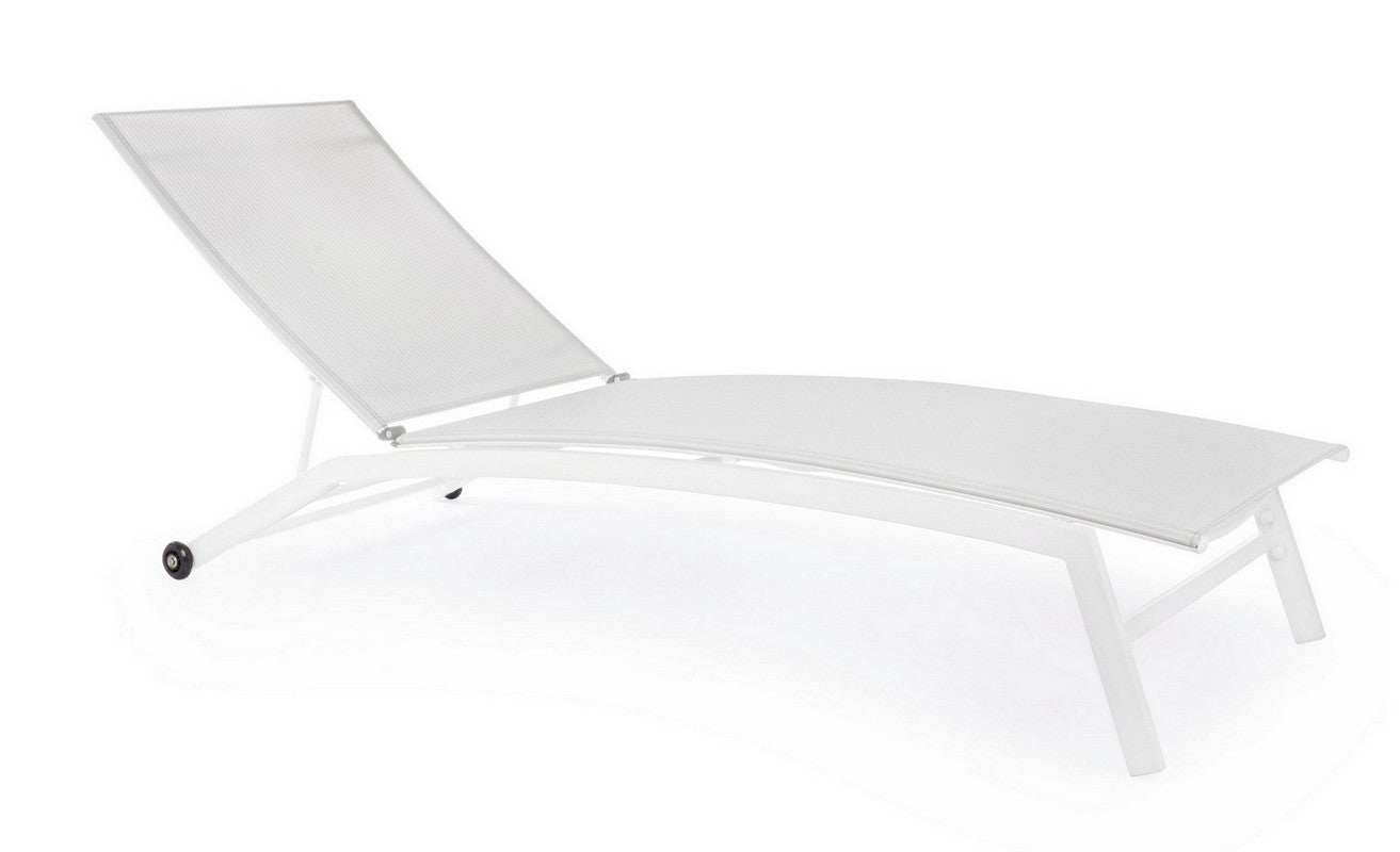 Transat Nildas blanc à roulettes avec structure en acier et dossier inclinable 63x195x32 cm