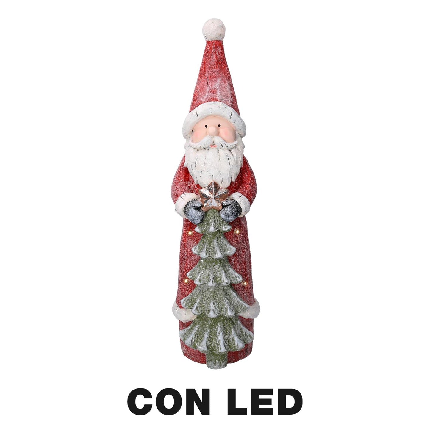 Père Noël LED en résine avec sapin rouge cm18x19h66