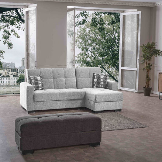 Divano Letto con Penisola 240x107x99 cm Grigio Chiaro