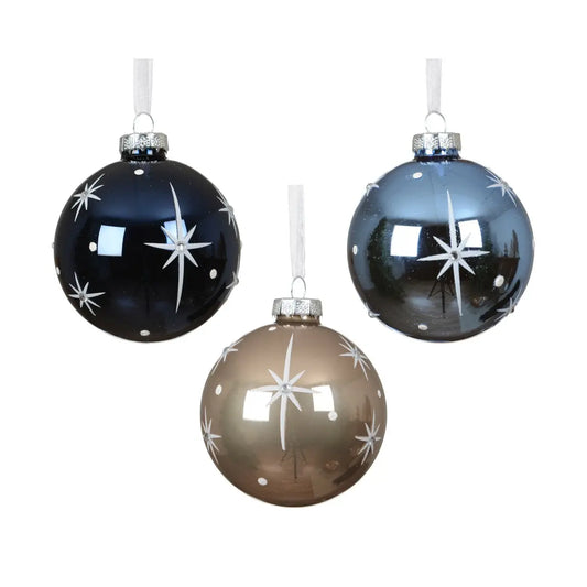 Sfera natalizia in vetro con brillantini Ø8 cm – 1 pezzo assortito