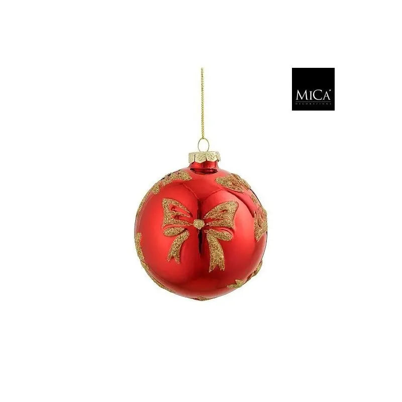 Sfera natalizia in vetro rossa con fiocco oro Ø12 cm