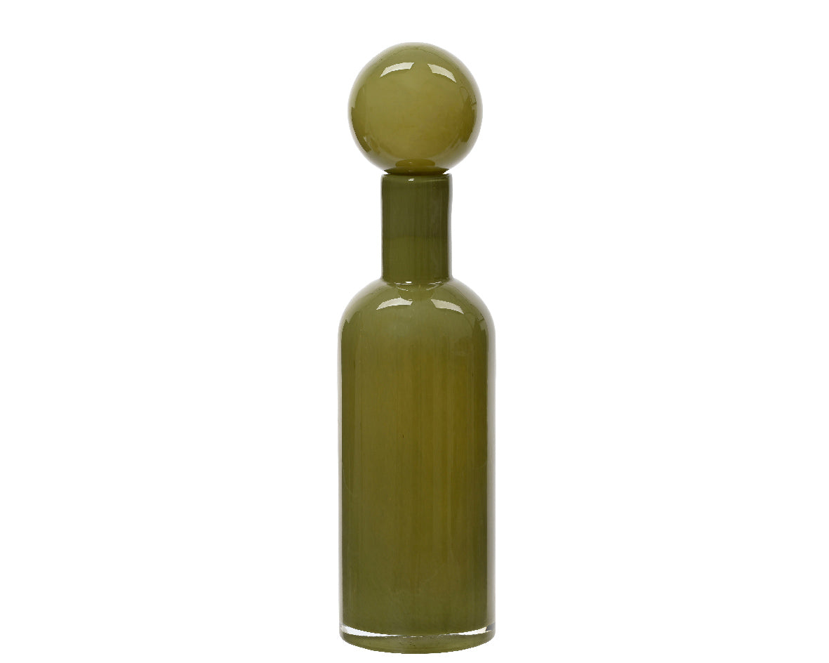 Vase en verre vert h. 38 cm x diamètre 10 cm