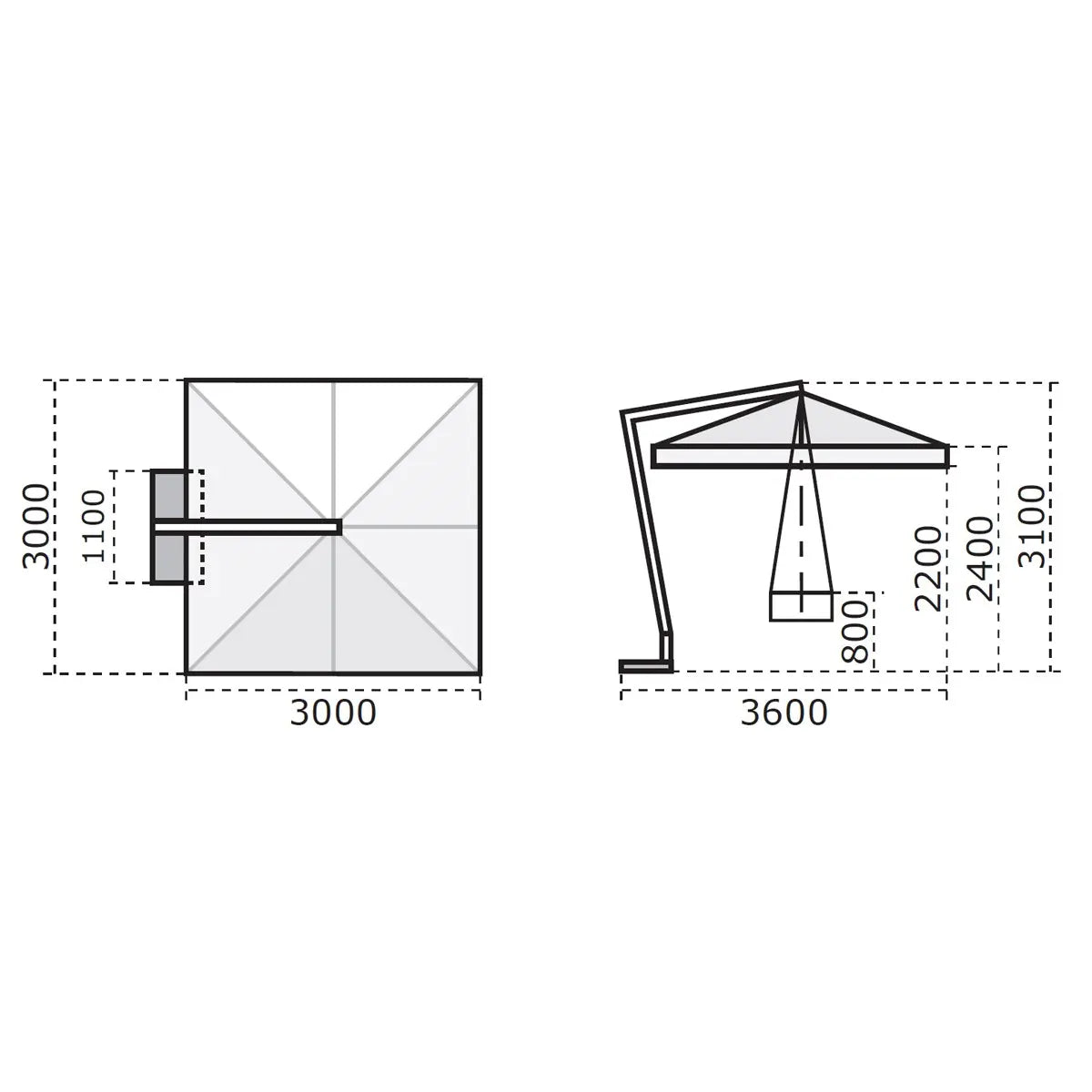 Ombrellone a braccio Leonardo 3x3 ecrù