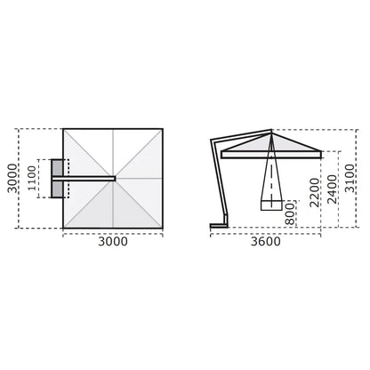 Ombrellone a braccio Leonardo 3x3 ecrù