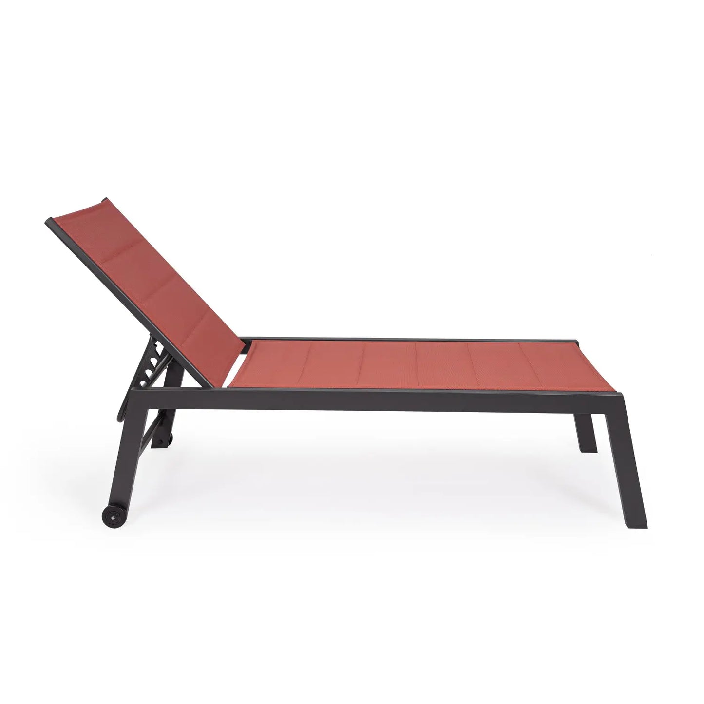 Lettino prendisole Hilde rosso con ruote e schienale reclinabile cm 200x70x102h