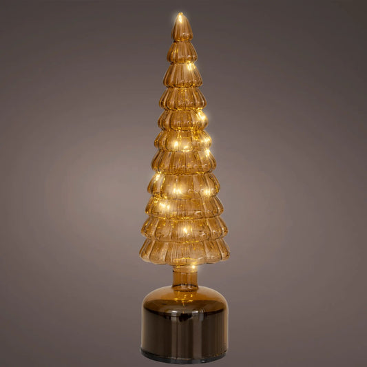 Albero di Natale girevole in vetro marrone con micro LED