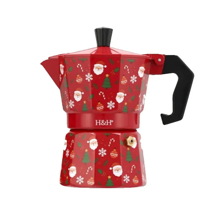 Caffettiera 3 tazze in alluminio a tema natalizio