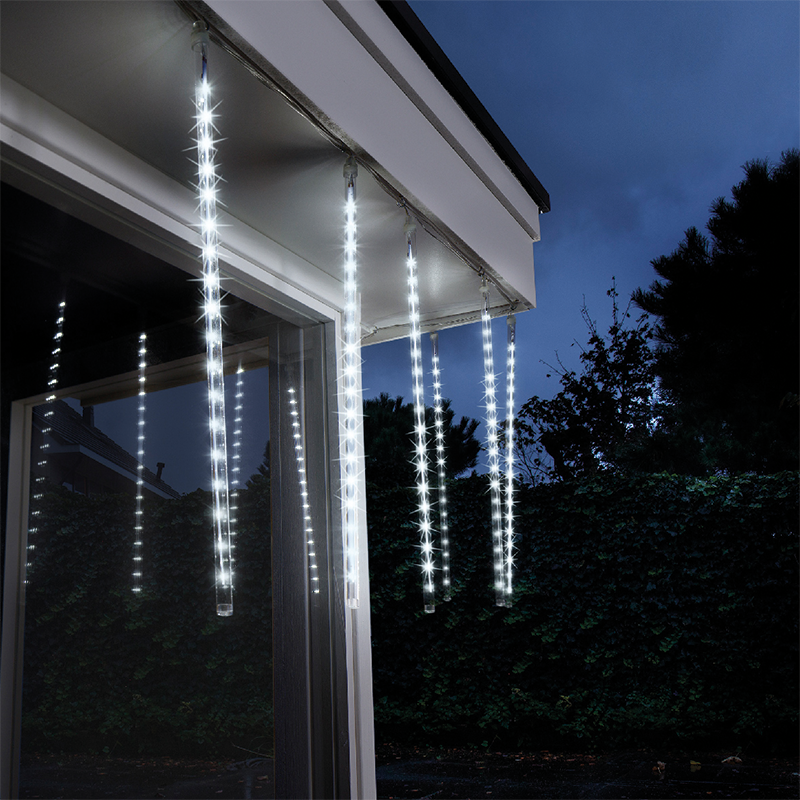 Lumières de Noël en forme de larme 216 LED 2 mètres blanc froid