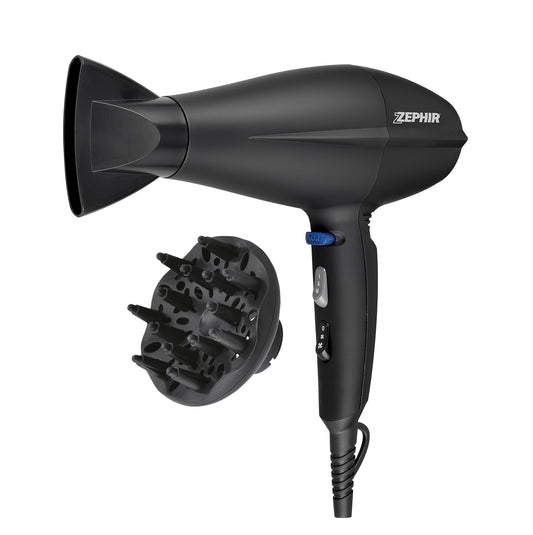 Sèche-cheveux professionnel avec ionisation et accessoires inclus