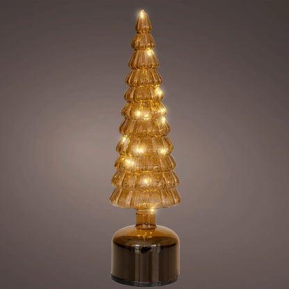 Albero di Natale girevole in vetro marrone con micro LED