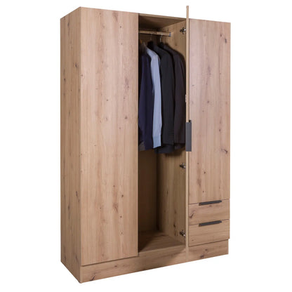 Armoire 3 portes + 2 tiroirs 120x50 cm chêne artisanal