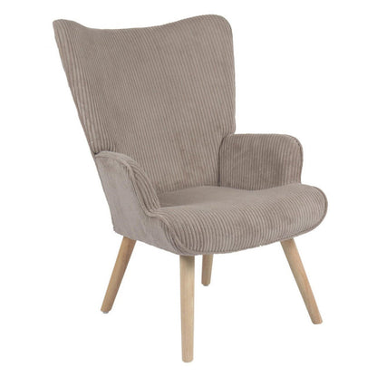 Fauteuil Hilary en tissu gris tourterelle avec piètement en bois naturel 96x74x66 cm