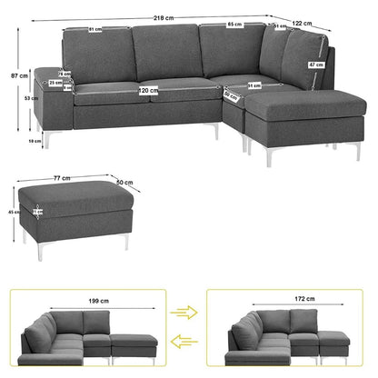 Divano angolare destro beige 218x172x87