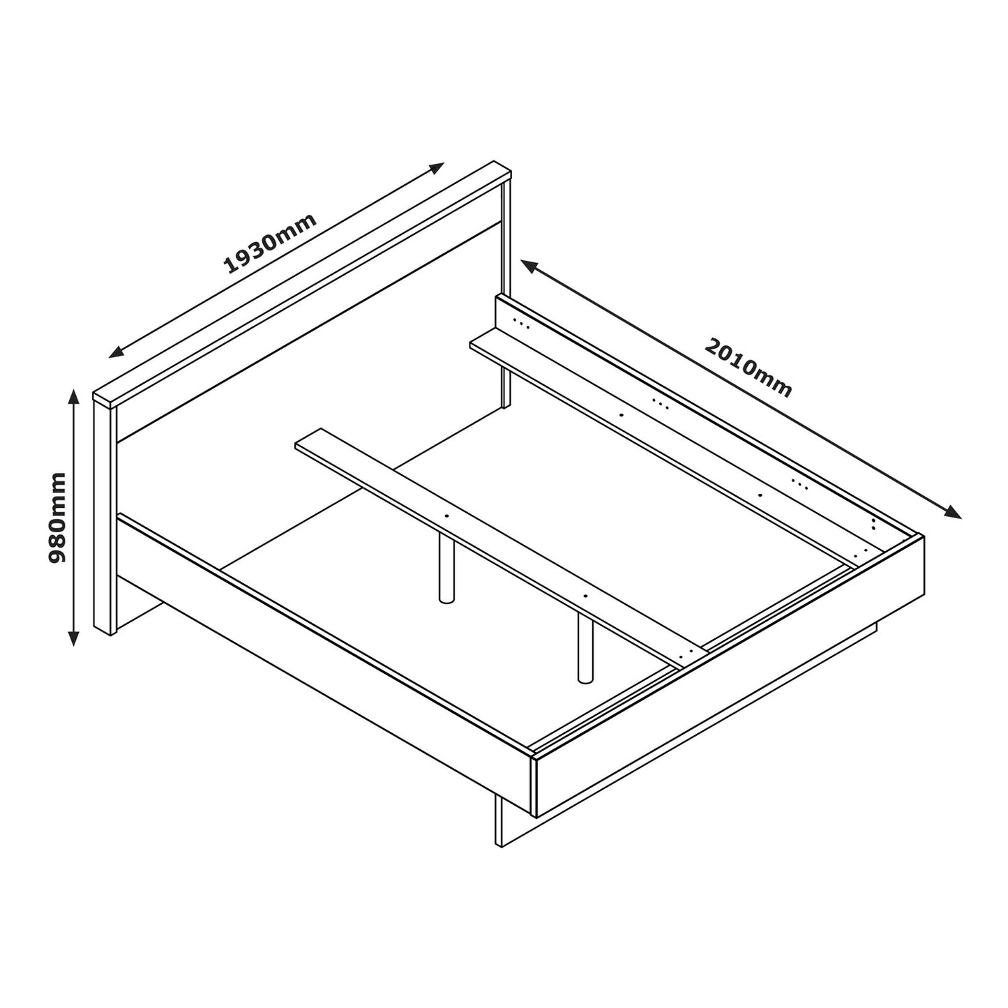Lit Double Audace Noyer/Gris - Dimensions : 193,50x98,10x218 cm
