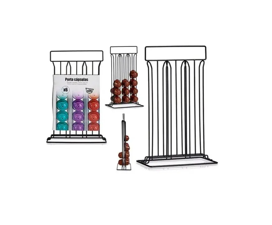 Porte-capsule pour 36 places en acier noir 10 x 38 x 24,8h cm