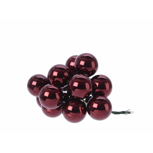 Box 144 grappoli di sfere natalizie in vetro bordeaux lucido Ø2 cm