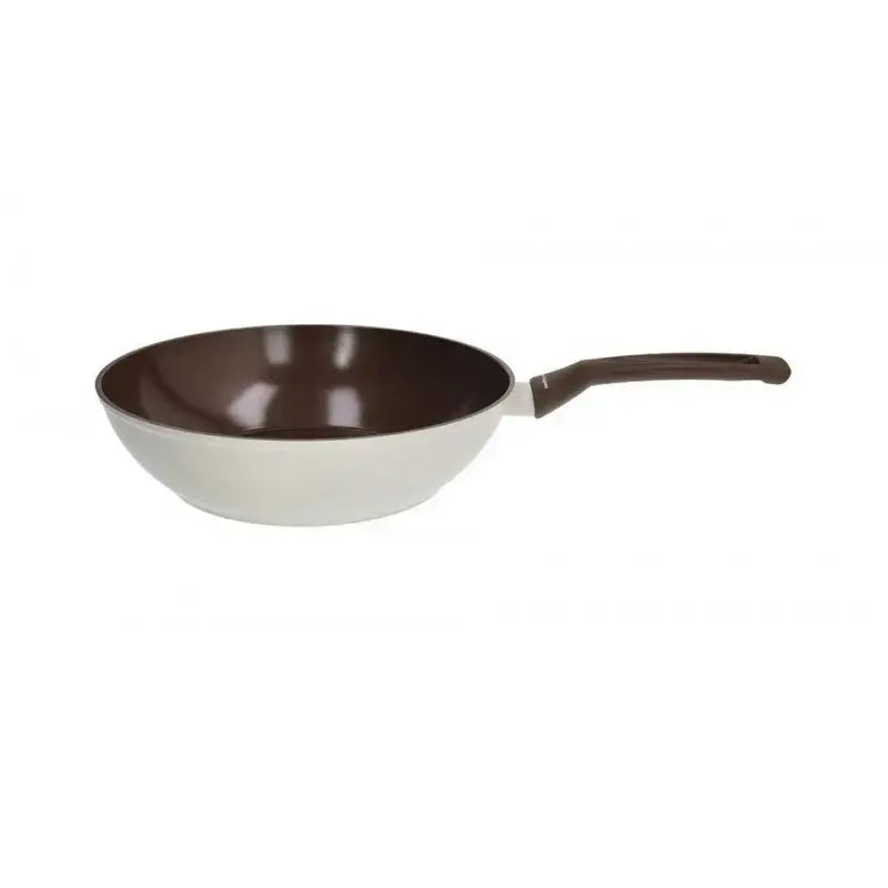 Wok con manico Ø 28 cm in alluminio riciclato beige/marrone, PFAS Free, per Induzione