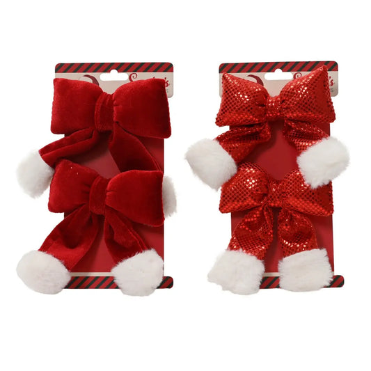 Set 2 fiocchi natalizi in velluto rosso 20 × 11 × H2,5 cm – assortiti